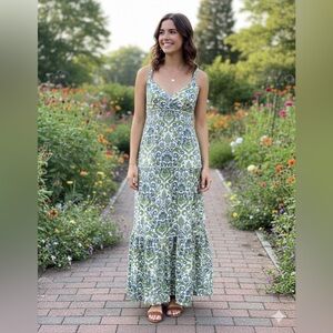 Tommy Hilfiger Green and White Paisley Maxi Dress